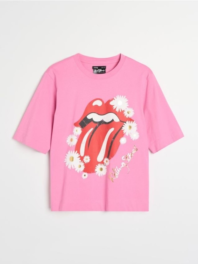 Bawełniana koszulka z nadrukiem The Rolling Stones - begonia