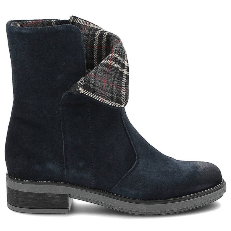 Granatowe Botki Pollonus Damskie Skórzane Obuwie