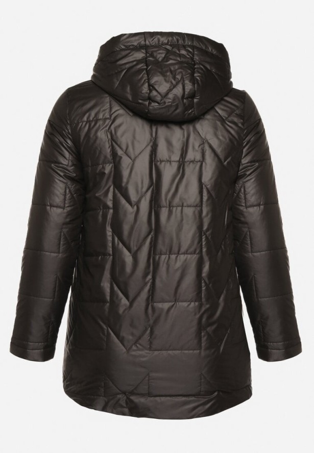 Czarna Pikowana Kurtka Ozdobiona Pikowaniem z Odpinanym Kapturem Falerosa