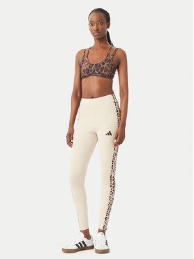 adidas Legginsy Seasonal Essentials Animal Print 3-Stripes KR7619 Beżowy jasny Slim Fit