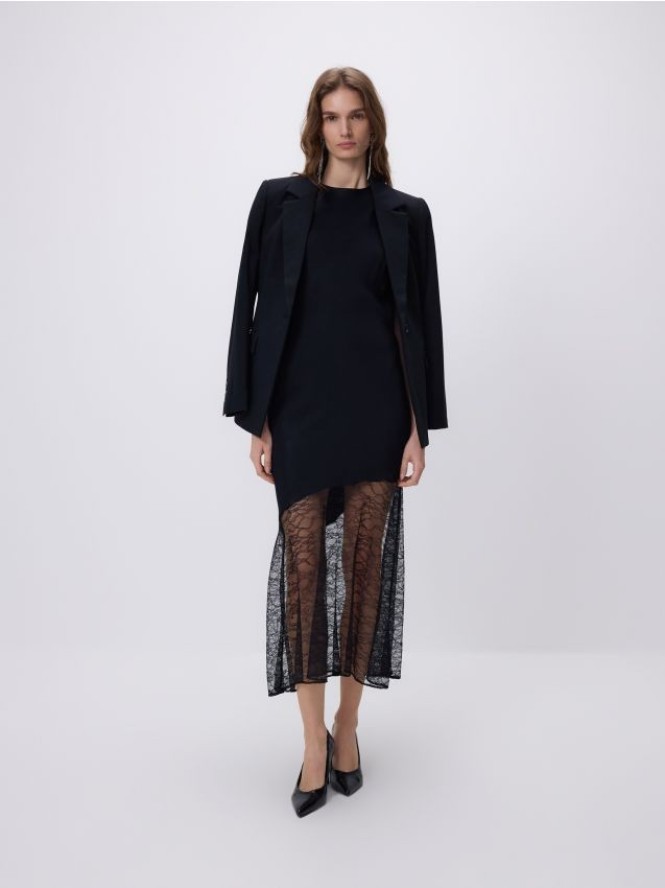 Sukienka midi z koronką - czarny