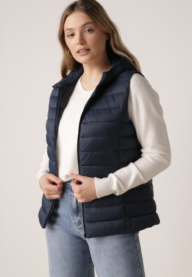 Granatowa Pikowana Kamizelka Przejściowa z Kapturem Neanissa