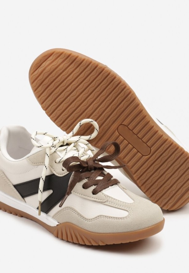 Beżowe Sneakersy w Stylu Kultowych Tenisówek z Podwójnymi Sznurówkami Nilaviela