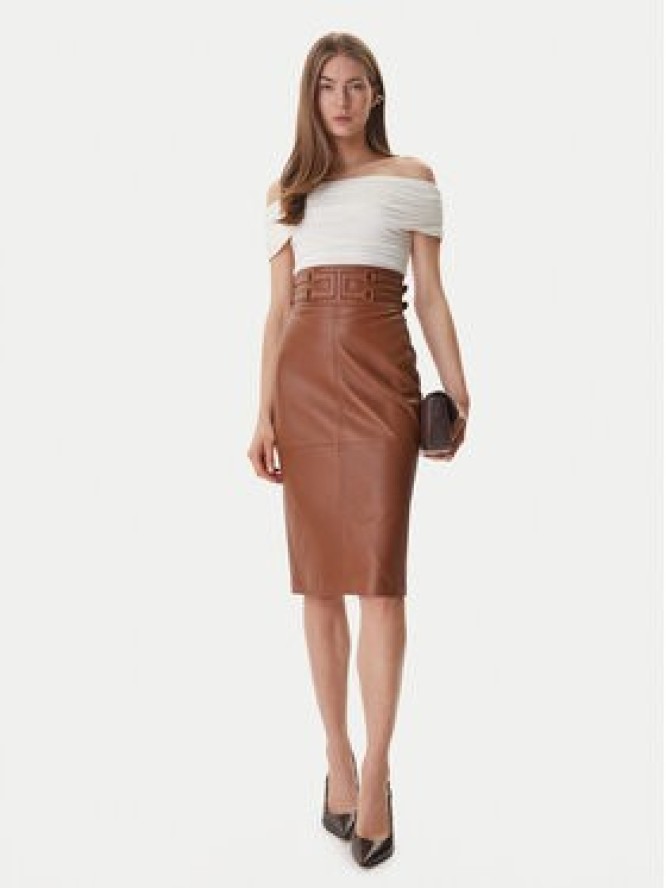Elisabetta Franchi Spódnica skórzana GP-09Z-61E2-V890 Brązowy Regular Fit