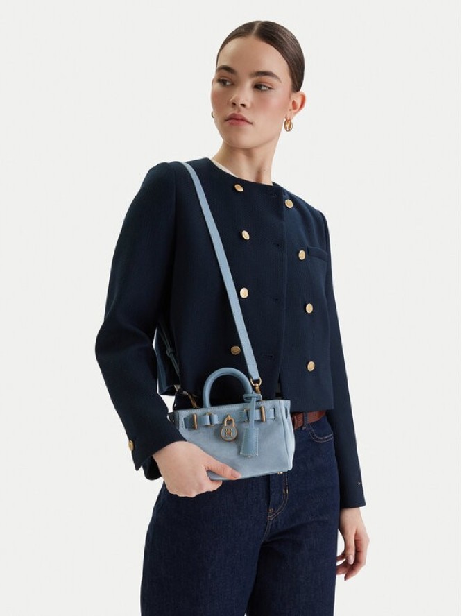 Tommy Hilfiger Torebka American Icon Micro Tote Suede AW0AW18853 Błękitny