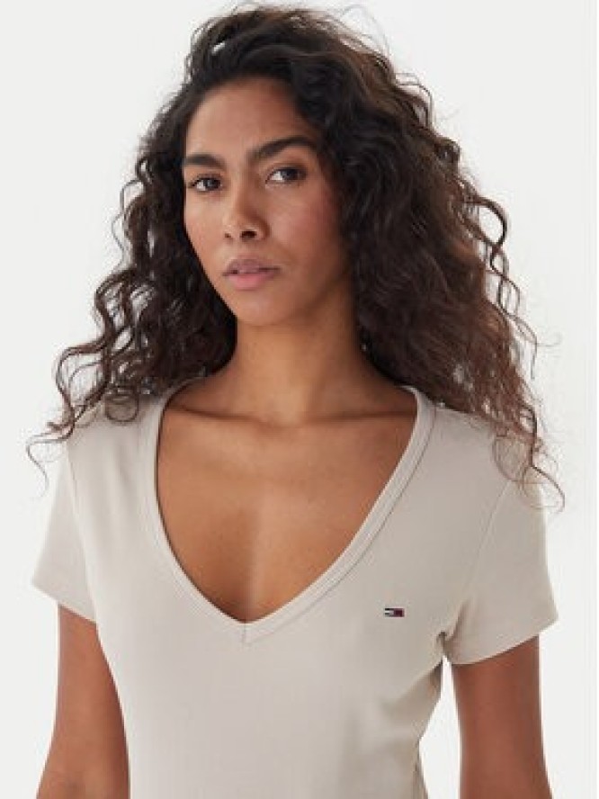 Tommy Jeans T-Shirt Essential DW0DW17385 Beżowy Slim Fit