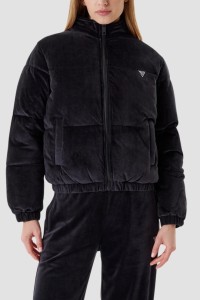 GUESS Сzarna zamszowa kurtka damska Couture Puffer, Rozmiar XS