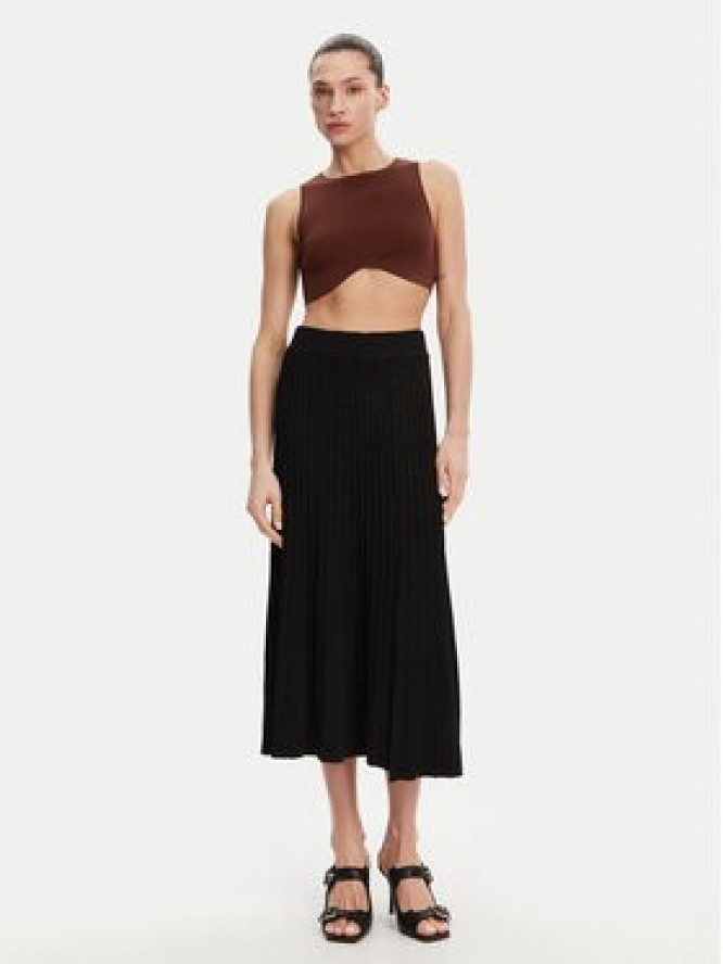 DKNY Spódnica plisowana P4JRAT77 Czarny Regular Fit