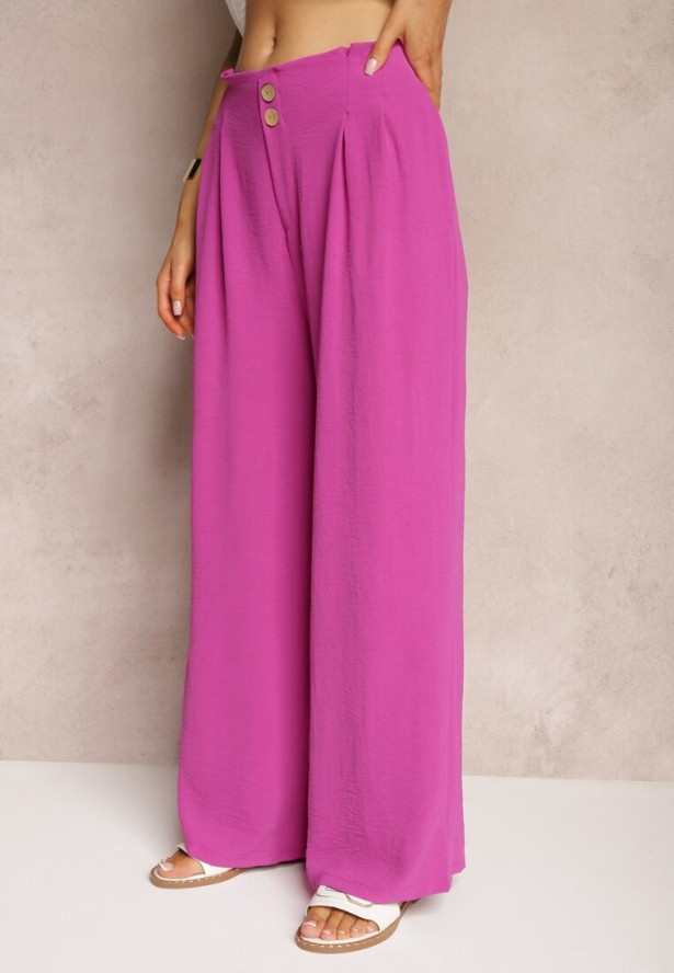 Fioletowe Spodnie w Stylu Alladynek High Waist Wykończone Gumką w Pasie Riselma