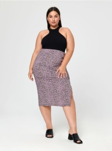 Spódnica midi z rozcięciem - wielobarwny