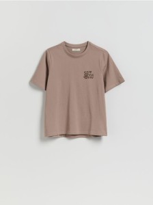 Bawełniany t-shirt z nadrukiem - brązowy