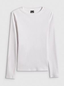 4F Longsleeve slim z prążkowanej dzianiny damski - biały M