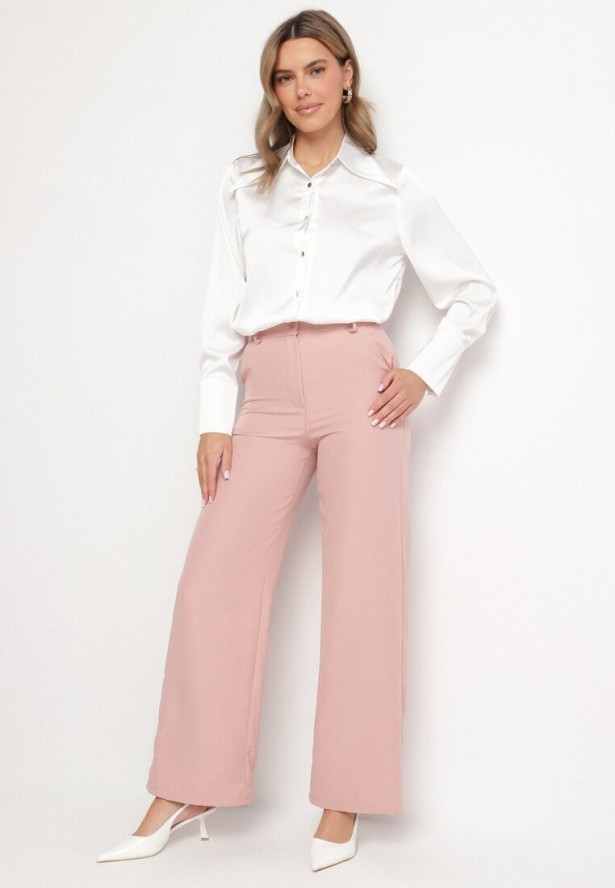 Różowe Garniturowe Spodnie z Wysokim Stanem Vivisora