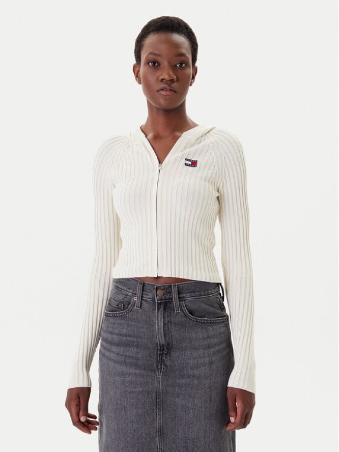 Tommy Jeans Kardigan DW0DW20974 Écru Slim Fit
