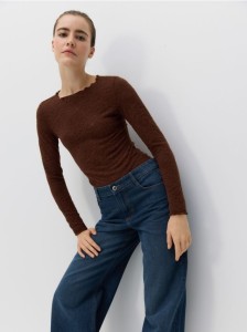 Koronkowe body z długimi rękawami - ciemnobrązowy