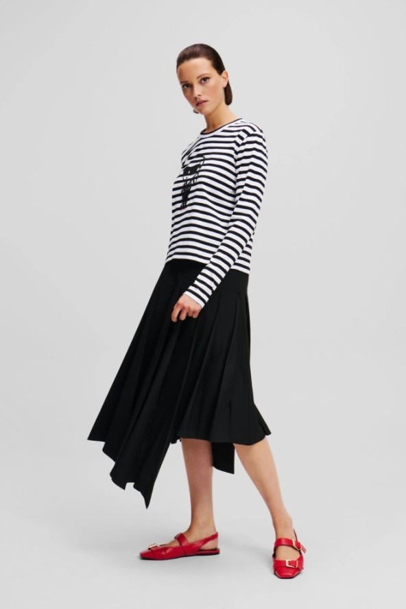 KARL LAGERFELD Czarny damski lonsgleeve Ikon Print Stripe, Rozmiar S