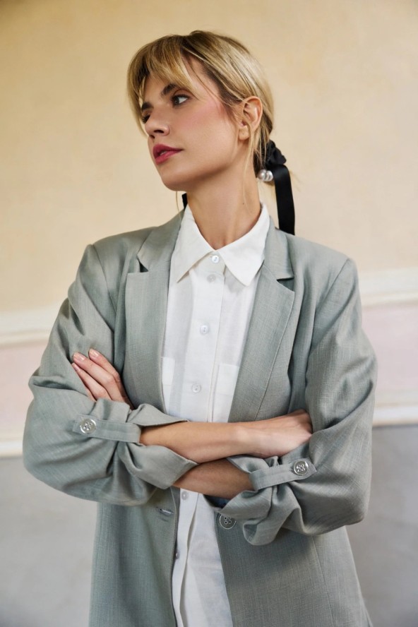 Marynarka z wiskozy i lnu oliwkowa