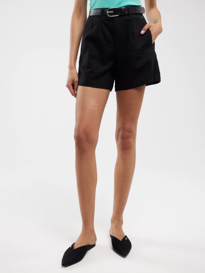 Szorty damskie lniane czarne Kaley 906