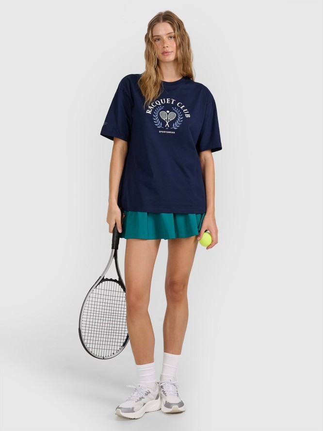 4F T-shirt oversize z nadrukiem damski - granatowa L