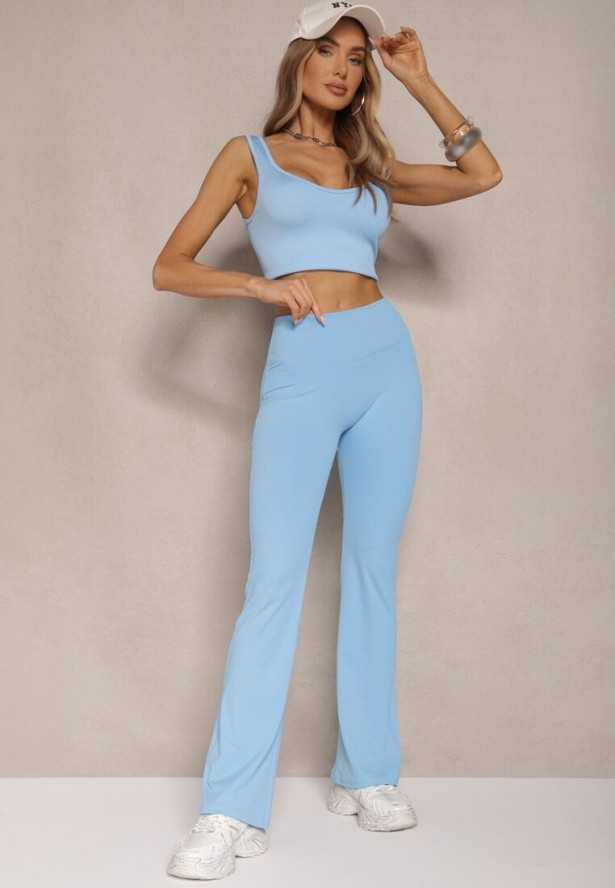 Niebieskie Legginsy Dzwony High Waist Orruvana