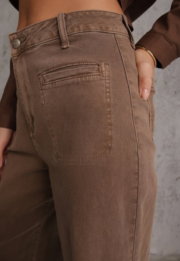 Brązowe Szerokie Jeansy High Waist z Bawełny Berinnessa