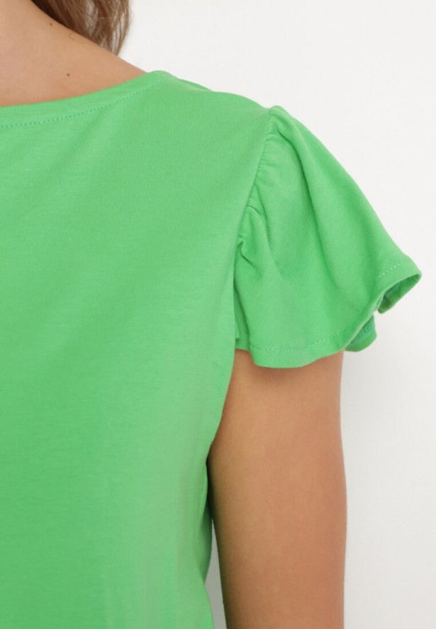 Zielony Bawełniany Top z Falbankami Wokół Rękawów Fenculia