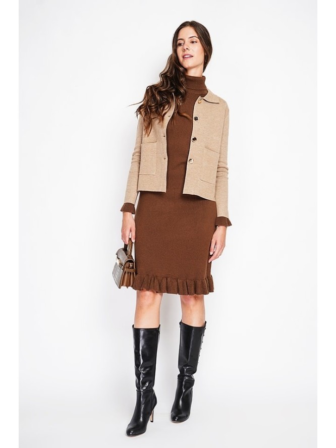 William de Faye Sukienka dzianinowa w kolorze jasnobrązowym rozmiar: 40