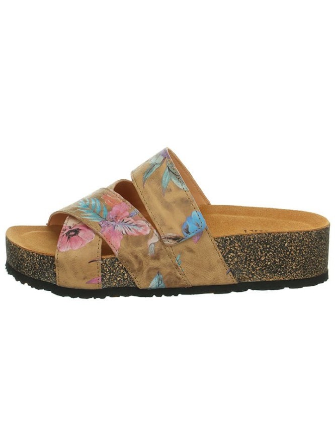 Think! Skórzane klapki "Papu" w kolorze jasnobrązowym ze wzorem rozmiar: 41