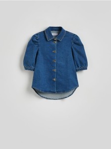Jeansowa koszula z bufkami - niebieski