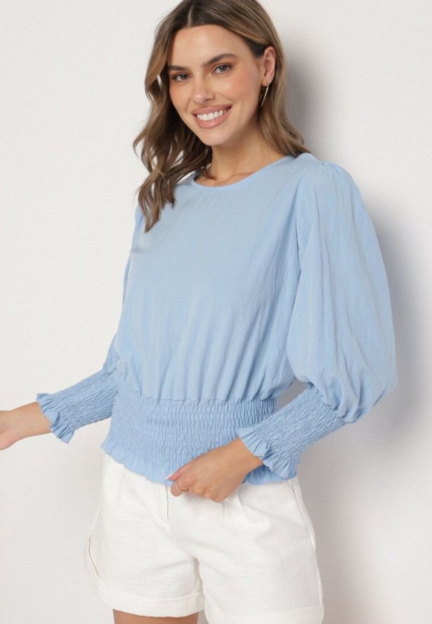 Niebieska Bluzka z Wiskozą i Ściągaczami Velio