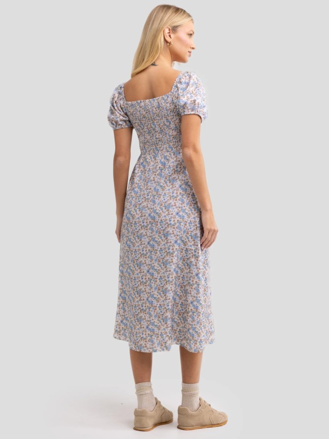 Sukienka damska midi z wiskozy z motywem kwiatowym niebieska Sotiki 000