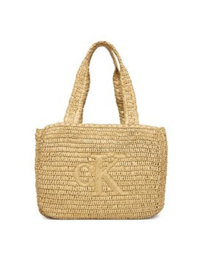 Calvin Klein Torebka Bold Ck Raffia Medium Tote LV04F3447G Brązowy