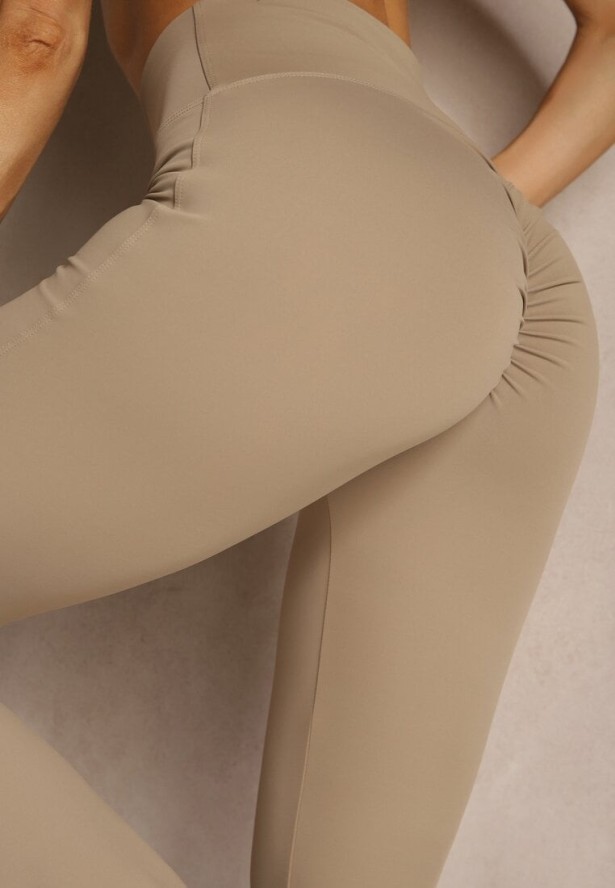 Beżowe Legginsy Dzwony High Waist Orruvana