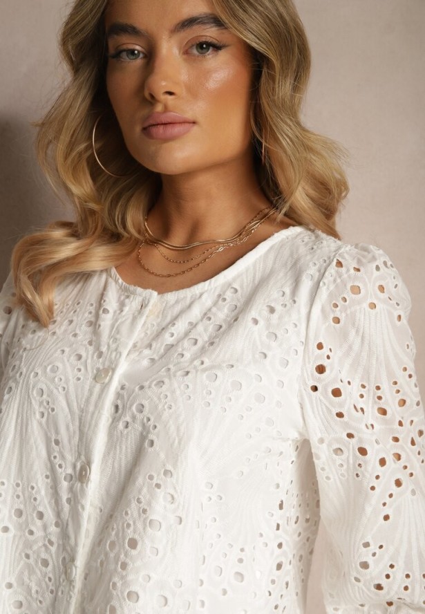 Biała Bawełniana Koszula Ozdobiona Haftem Fonliria