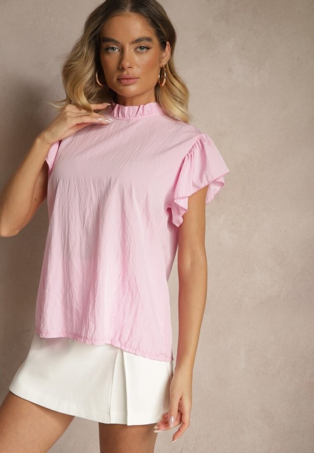 Różowa Bluzka z Wiskozą i Falbankami Greloiti