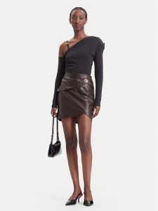 Guess Spódnica z imitacji skóry W6BD27 W4251 Brązowy ciemny Slim Fit