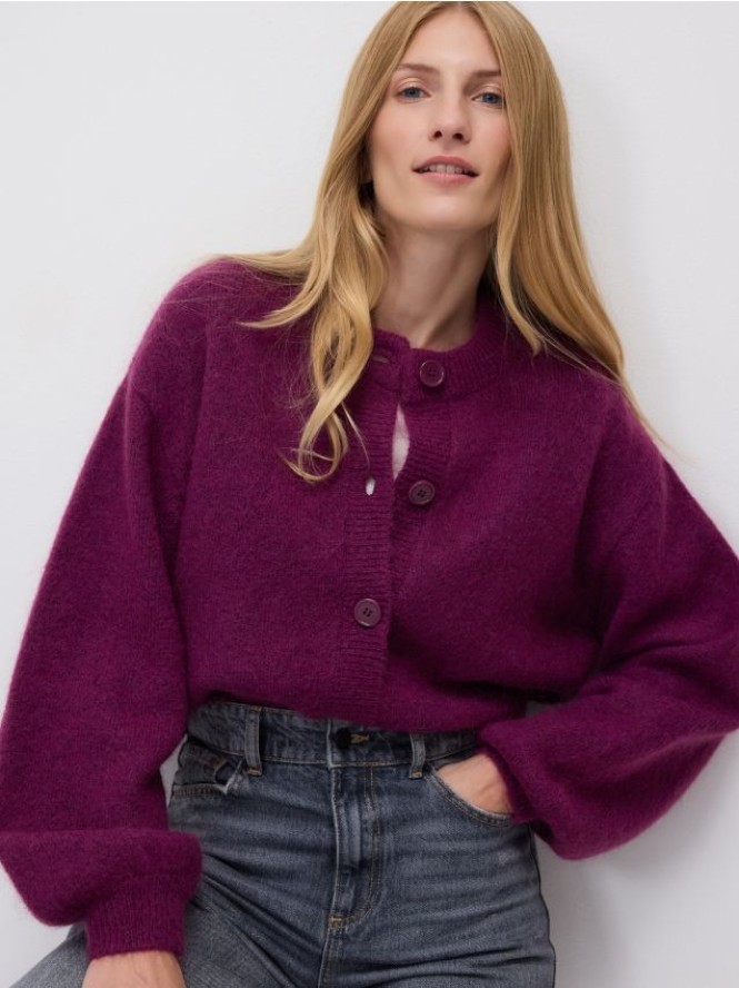Kardigan z wełną - ciemnofioletowy