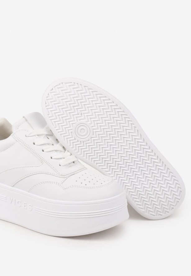 Białe Sznurowane Sneakersy Vices na Platformie z Metalicznymi Paskami Neliawen