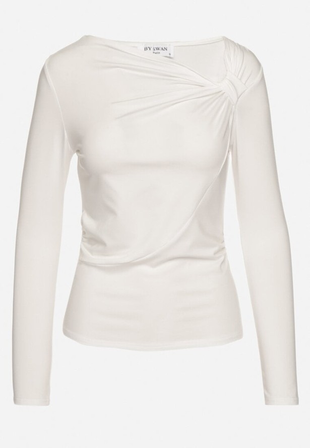 Biała Bluzka z Wiskozą Asymetrycznym Dekoltem Tatielis