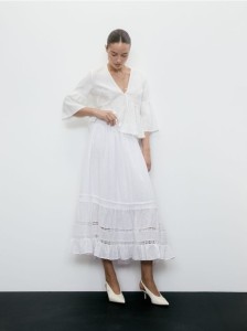 Spódnica z ażurowymi wstawkami - kremowy