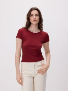 Bawełniany t-shirt slim fit - ciemnofioletowy