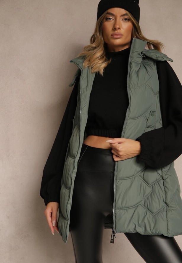 Zielona Pikowana Kamizelka z Odpinanym Kapturem Tulanea