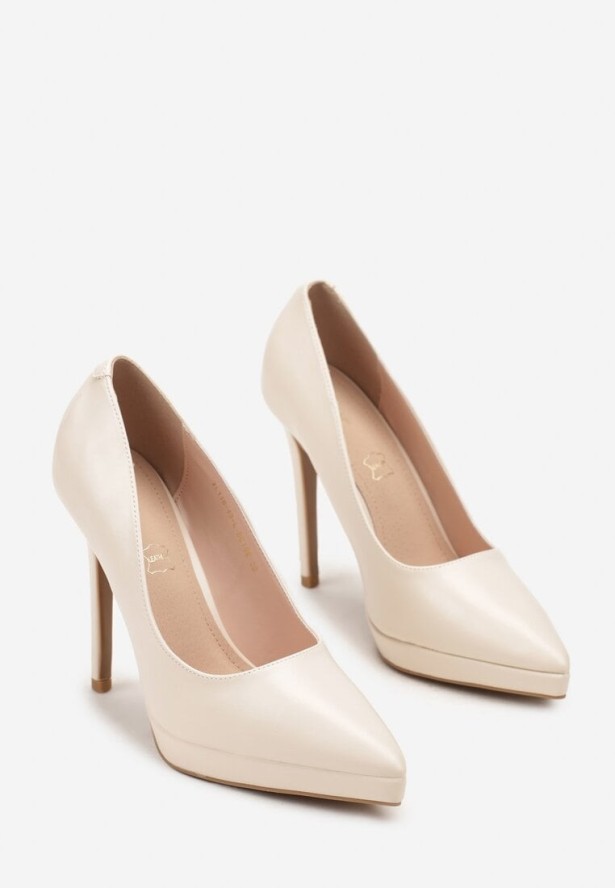 Jasnobeżowe Klasyczne Szpilki Vices z Wkładką ze Skóry Naturalnej Amarisse