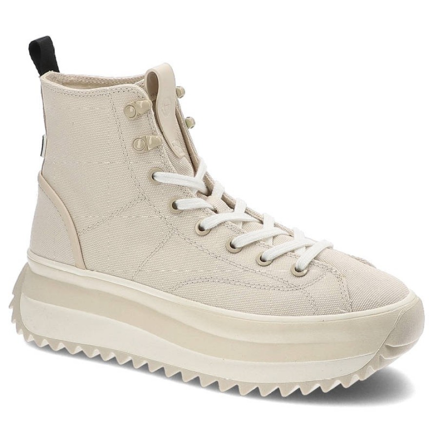 Sneakersy damskie Tamaris, tekstylna cholewka o wysokim kroju klasyczne sznurowanie z metalowymi oczkami masywna platforma, ivory, 1-25201-28-418