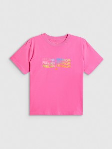 4F T-shirt boxy z nadrukiem damski - różowy L