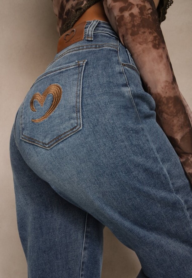 Niebieskie Casualowe Jeansy Mom Fit High Waist Nellanea