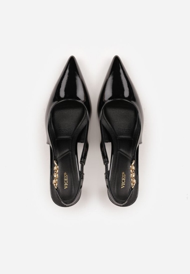 Czarne Eleganckie Szpilki Slingback VICES z Ozdobną Aplikacją przy Pasku Natera