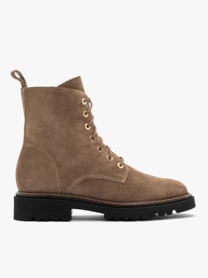 Beżowe trzewiki damskie ze skóry welurowej