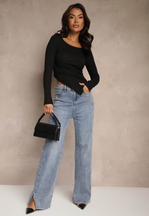 Czarna Bluzka Ozdobiona Asymetrycznym Dołem Tatolena