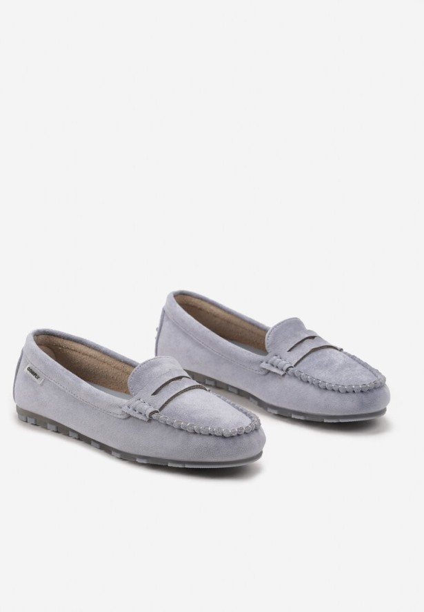 Jasnoniebieskie Mokasyny z Imitacji Zamszu na Płaskiej Podeszwie Sallevia